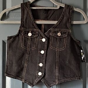 art class Black Girls' Denim Vest with Contrast Stitching
